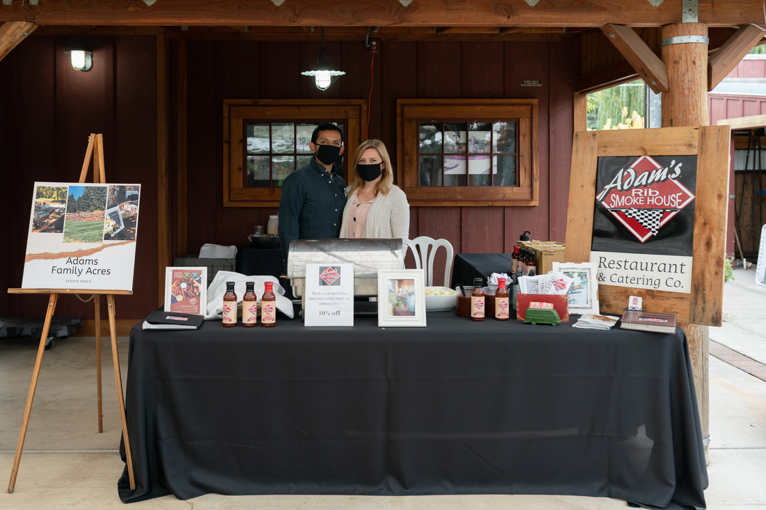 Adams Ribs and Smoke House at the 2020 Willamette Valley Wedding Professionals Wedding Showcase at Log House Garden at Willow Lake.