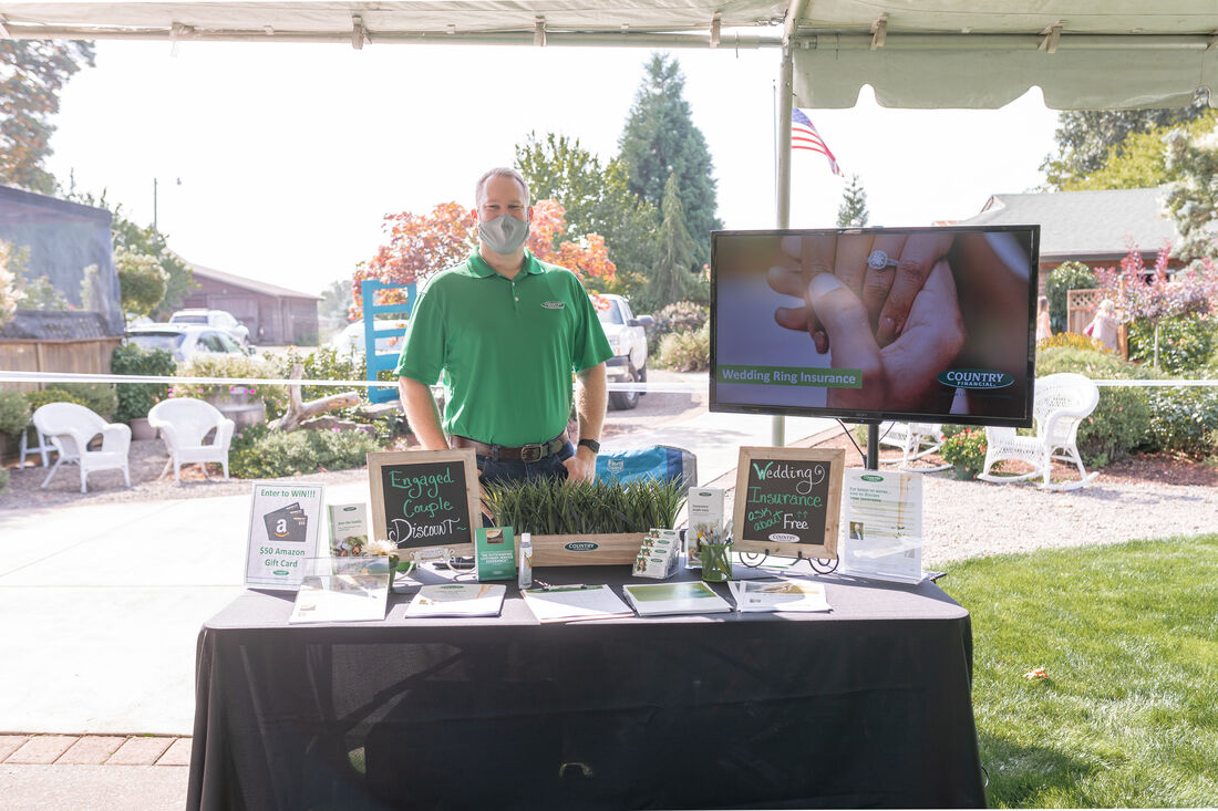James Hutches with Country Financial at the 2020 Willamette Valley Wedding Professionals Wedding Showcase at Log House Garden at Willow Lake.