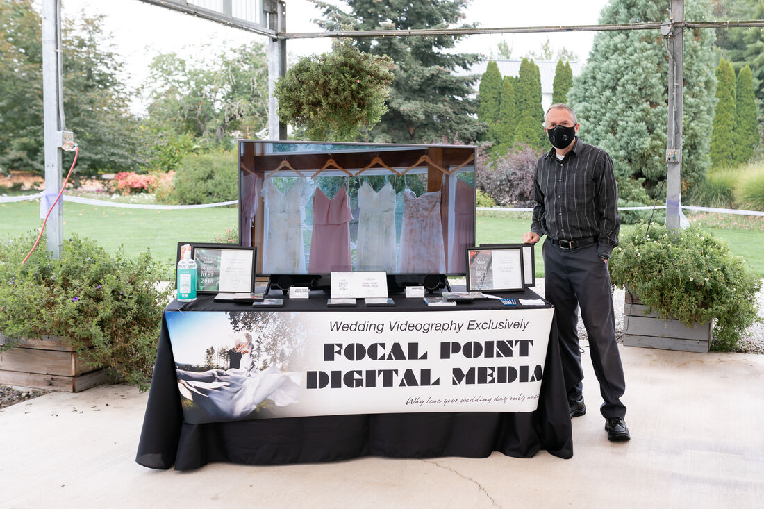 Focal Point Digital Media at the 2020 Willamette Valley Wedding Professionals Wedding Showcase at Log House Garden at Willow Lake.