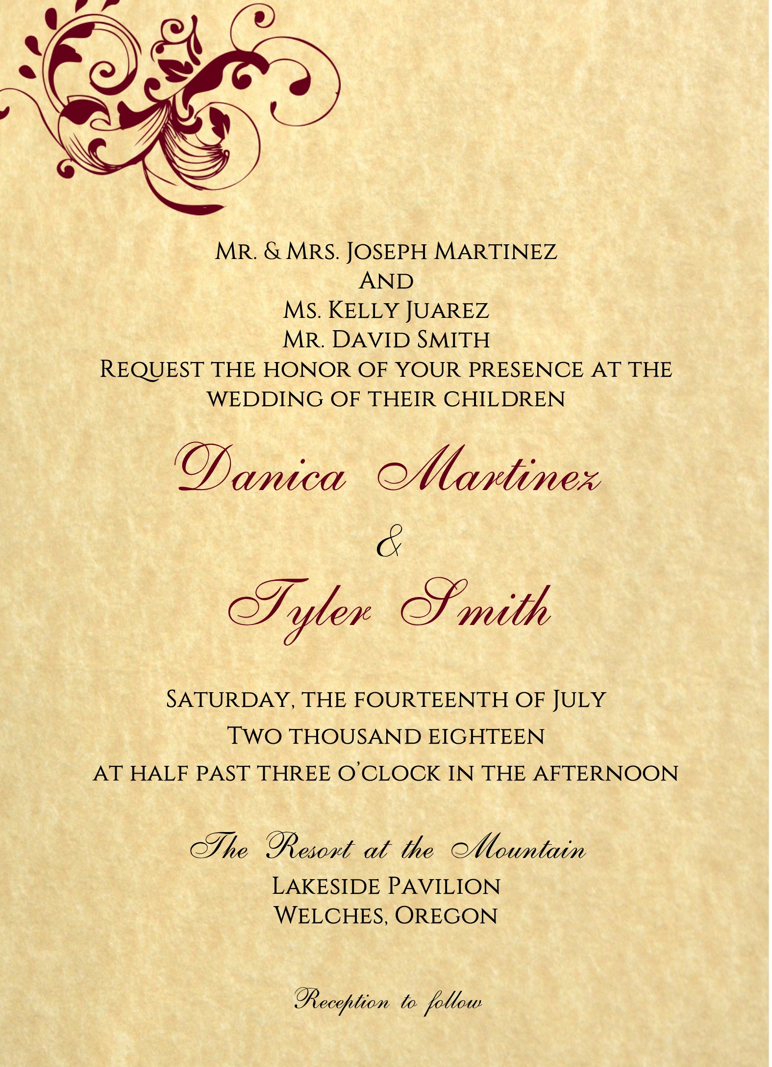 Parchment wedding invitation
