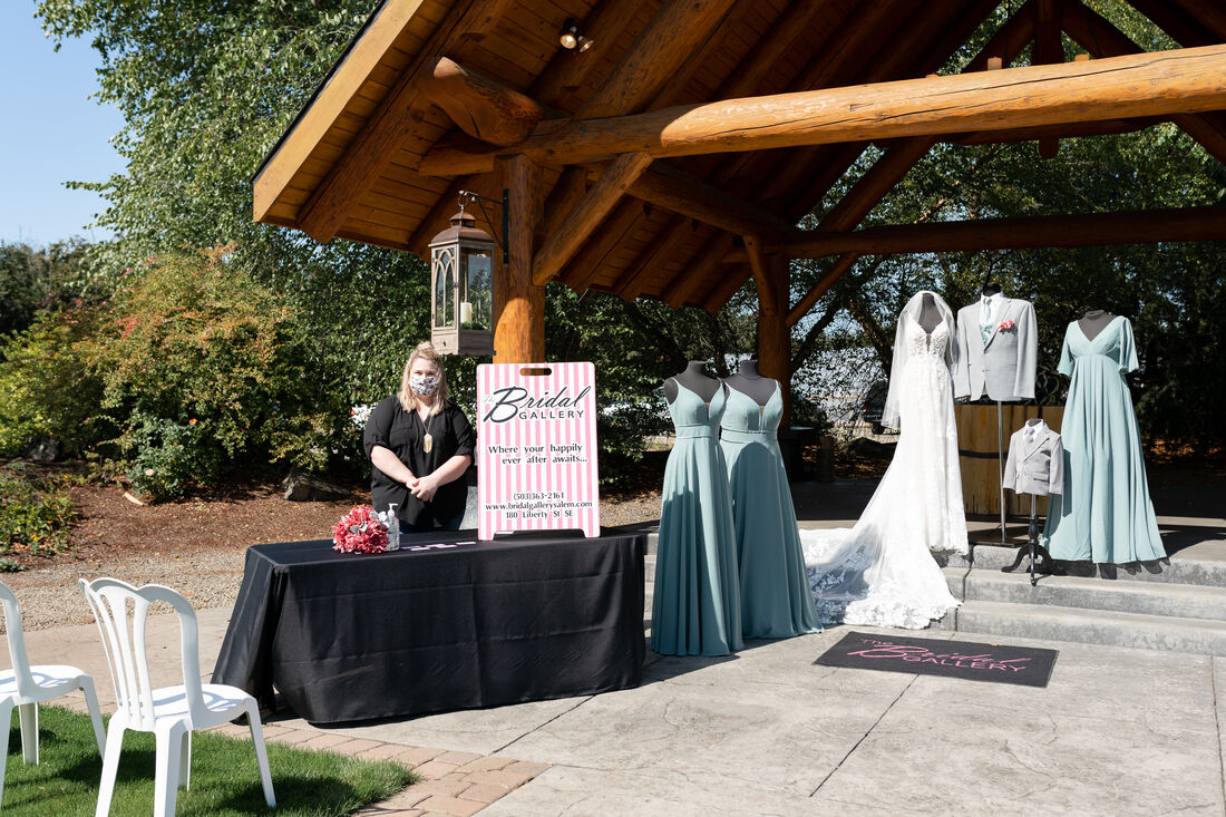 The Bridal Gallery at the 2020 Willamette Valley Wedding Professionals Wedding Showcase at Log House Garden at Willow Lake.